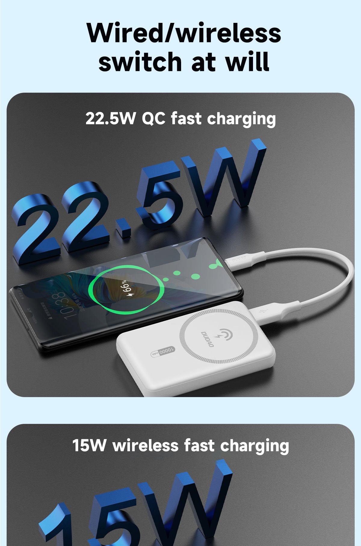 DUDAO K14S+-W1 15W wireless charging 10000mAh White DUDAO K14S+-W1 15W wireless charging 10000mAh White